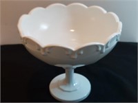 Pristine Opal Milk Glass Pedestal Compote. Large