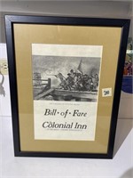 Bill of Fare Colonia Inn Framed