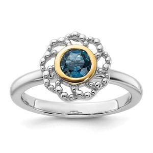 Sterling Silver- 14 Kt London Blue Topaz Ring