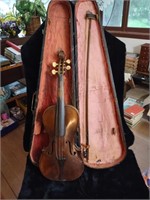 Antique Violin, Bow, Case, Music & Drum Stands