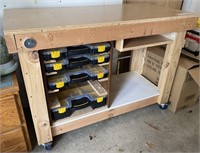 Wood Workbench w/(4) Storage Containers w/Contents