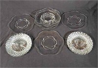 6 Cut Glass Dessert Dishes & 8 Clear Flower Plates