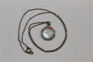 Antique Art Deco 10K white gold pendant necklace,