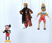 Disney Pinocchio, Mickey Mouse, & Fox Marionettes