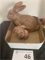 Ceramic Rabbits & Fake Flowers