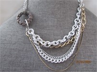 Necklace White And Gold Tone Chain W/Rhinstone 20"