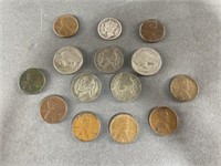 US Silver Coins and Wheat Pennies