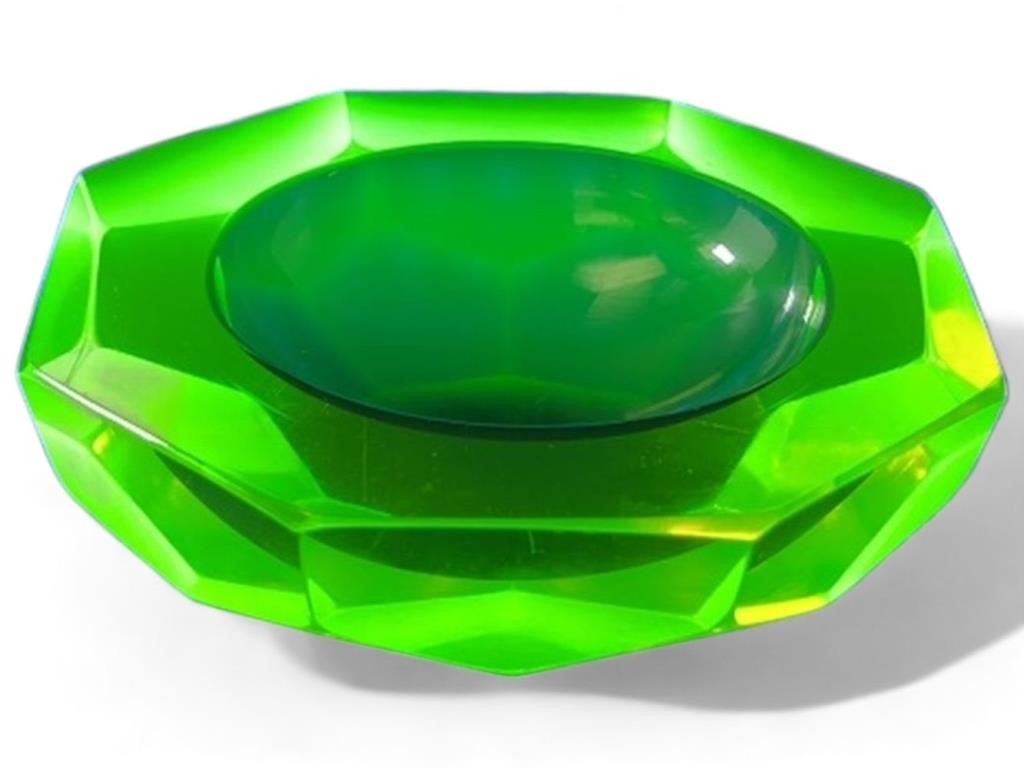 Murano Faceted Green & Amber Sommerso Glass