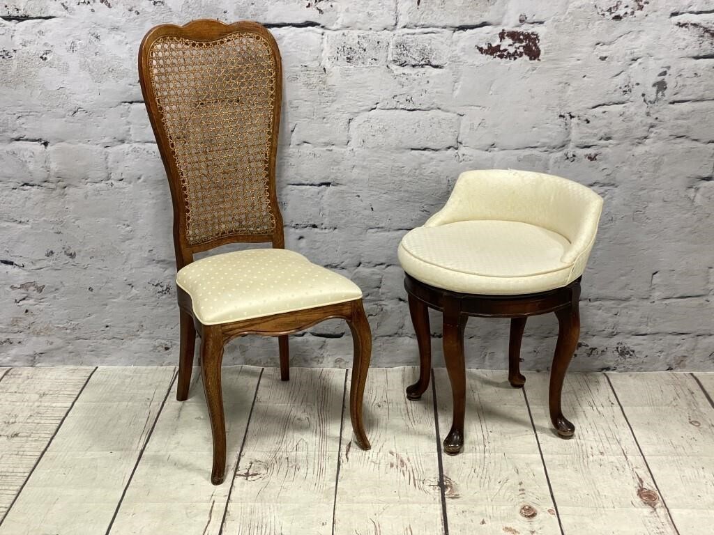 French Stule Cane Back Side Chair & Swivel Vanity
