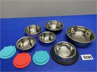 5 Stainless Steel Pet Dishes w/Three Lids