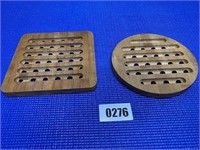 Two Bamboo Trivets One Round & One Square