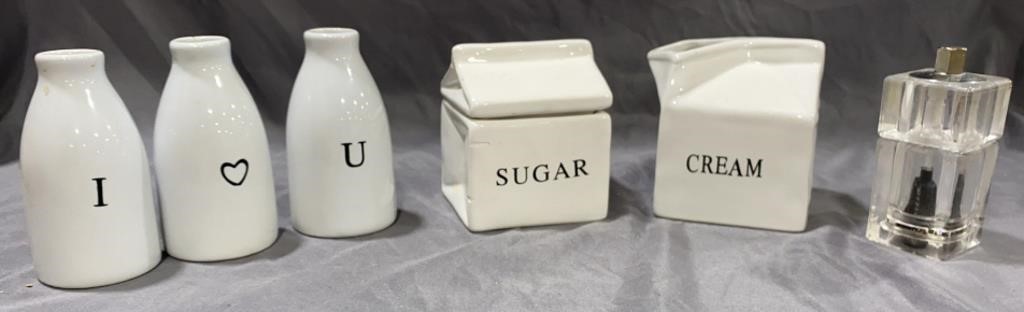 Sugar & Creamer, S/P Grinder & Sake bottles