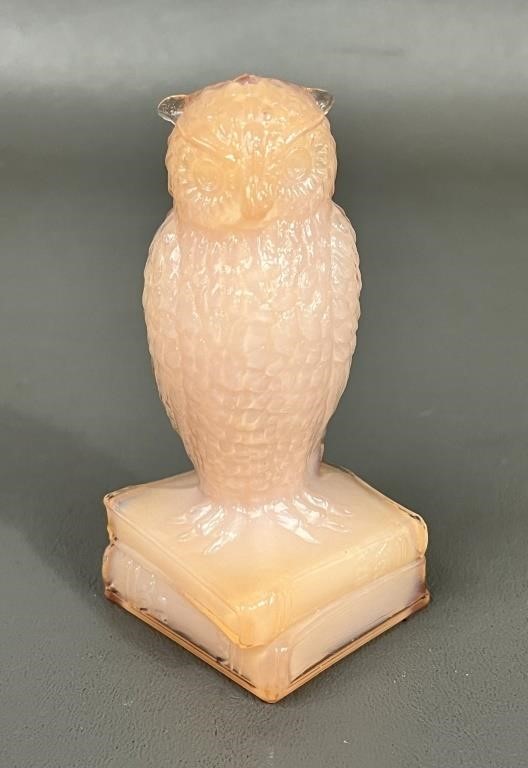 Vtg Degenhart Pink Glass Owl Figurine