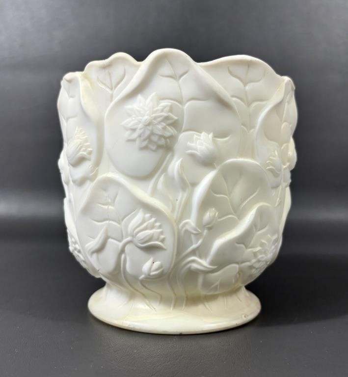 Fenton "Waterlily" Satin Milk Glass Jardiniere