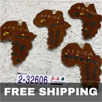 Qty 4 Vtg Souvenir Map of Africa Embroidered
