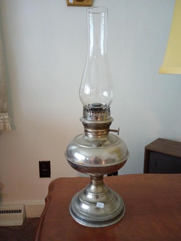 Vintage Rayo silver tone metal oil lamp.