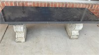54” cement garden bench, 2 pillars and black