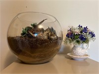 White Mini Wash Basin W Artificial Flowers +