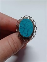 Large Turquoise Stone Ring Marked 925- 4.2g