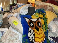 Large of group of linens, blankets, pillows, etc.