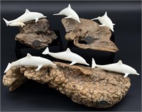 3 John Perry Dolphins on Driftwood Statues