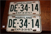 Pair of Maryland 1957 tags