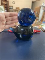 MCM cobalt blue Viking glass duck paperweight