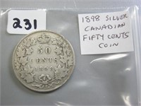 1898 Silver Canadian Fifty Cents Coin