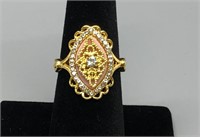 Coral, Gold and Diamond Ring