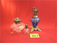 Two Converted Oil Lamps and Small Oil Lamp