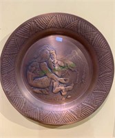 Vintage copper tray wall plaque -  a Troll with a