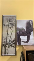 Framed print of bamboo and print of elephants