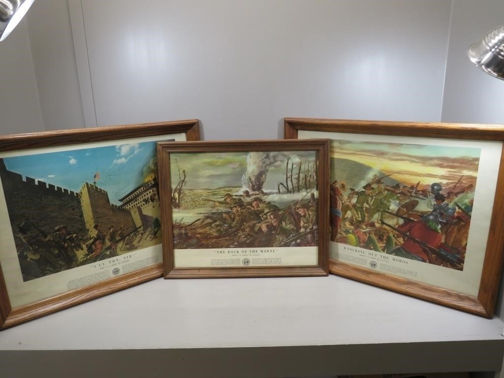 (3) Framed US War Office Army prints – “I’ll Try,