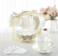 New DUJUST, Tea Cups and Saucers with Golden Trim,