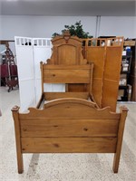 Antique Pine Single Bed with Tall Headboard