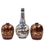 Lot Of 3 Antique Japanese Vases, 2 Signed Kutani,