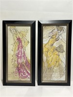 set of two glass framed art wall hang  measures