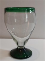 Stem Goblet Hand Blown Green Glass Rim & Base