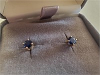 Pierced Stud Earrings, Blue Stone
