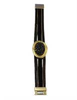 Gold & Black Crystal Leather Magnetic Bracelet