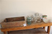 Wood Pepsi Crate, Antique Jars with Lids