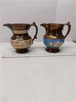 2  vintage  copper luster pitchers