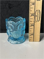 LE Smith Aqua Blue Glass Votive Toothpick Holder