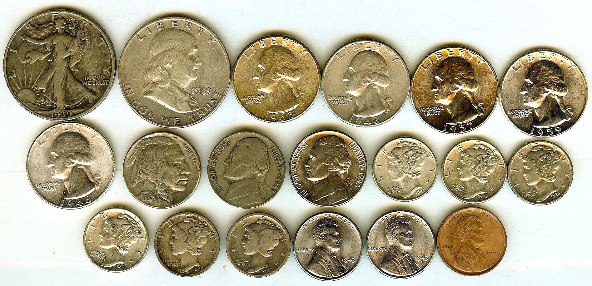 Mixed US 19pc Lot 1c-50c