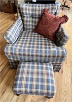 Plaid Arm Chair w/ Matching Footstool