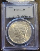 1923-S Peace Dollar: PCGS AU58