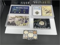 FIVE U.S. COIN SETS INCLUDING SOME SILVER
