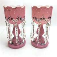 PAIR OF VTG. PINK HAND PAINTED LUSTERS