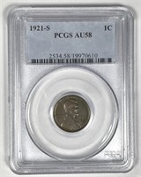 1921-S Lincoln Wheat Cent CH AU PCGS AU58