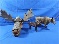 Homemade Wooden Moose, Plastic Longhorns & Moose